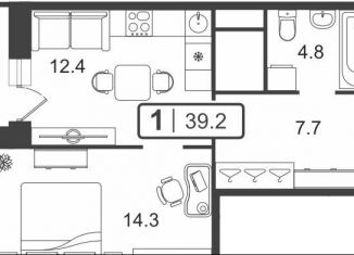 Продажа однокомнатной квартиры, 39.2 м2, Тюмень, Центральный округ, улица Мельникайте, 2к18