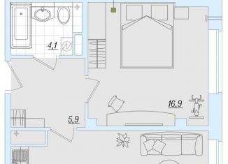 Продам 1-комнатную квартиру, 49.1 м2, деревня Борисовичи, Балтийская улица, 17А