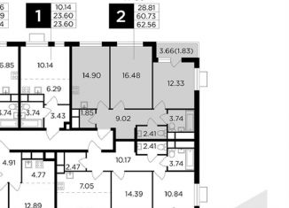 2-комнатная квартира на продажу, 62.6 м2, Московская область, жилой комплекс Одинград квартал Семейный, 5