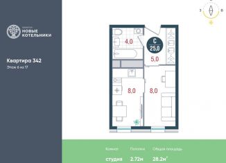 Продаю квартиру студию, 28.2 м2, Котельники, микрорайон Новые Котельники, 22