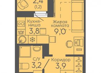 Продается квартира студия, 21.1 м2, Екатеринбург, Октябрьский район, жилой комплекс Новокольцовский, 6