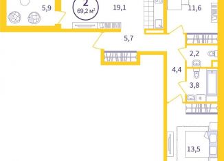 2-комнатная квартира на продажу, 64.8 м2, Екатеринбург, метро Геологическая