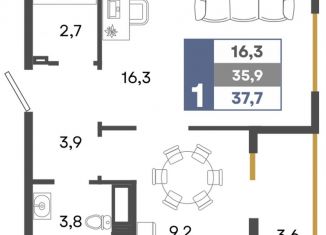 1-ком. квартира на продажу, 37.7 м2, посёлок городского типа Молодёжное, улица Мира, 43А