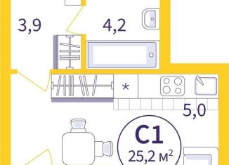 Квартира на продажу студия, 23.9 м2, Самара, улица 22-го Партсъезда, 3, Советский район