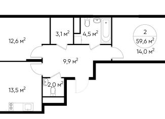 Продам 2-ком. квартиру, 59.6 м2, Москва, деревня Рассказовка, 1