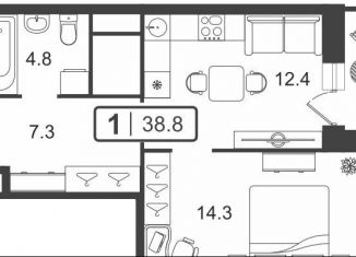 Продается однокомнатная квартира, 38.9 м2, Тюмень, улица Мельникайте, 2к19