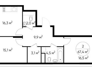 Продается двухкомнатная квартира, 67.4 м2, деревня Рассказовка, деревня Рассказовка, 1