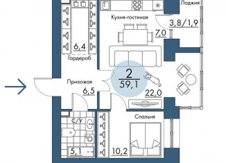 Продам 2-ком. квартиру, 59.1 м2, Красноярский край