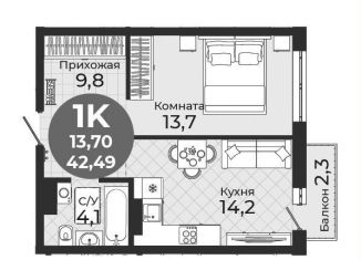 Продаю 1-комнатную квартиру, 42.5 м2, Новосибирск, Кировский район