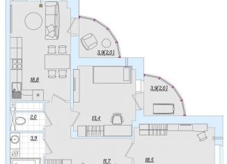 Продается 2-комнатная квартира, 77.3 м2, Псковская область, Балтийская улица, 17А