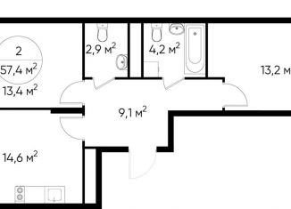 Продажа 2-комнатной квартиры, 57.4 м2, Москва, деревня Рассказовка, 1