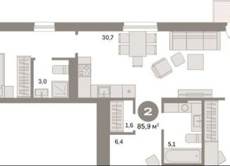 Продажа 2-комнатной квартиры, 85.9 м2, Екатеринбург, улица Пехотинцев, 2Д, метро Уральская