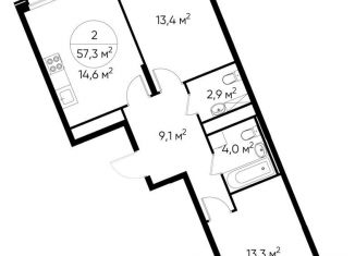 Продажа 2-ком. квартиры, 57.3 м2, Москва, деревня Рассказовка, 1