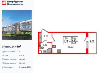 Продам квартиру студию, 24.5 м2, Санкт-Петербург, муниципальный округ Пулковский Меридиан