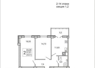 Продажа 2-ком. квартиры, 58.6 м2, Воронежская область, Цимлянская улица, 10В