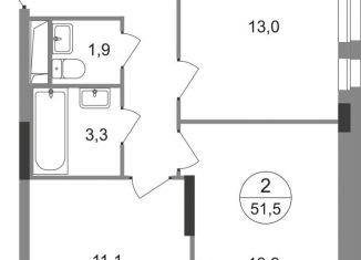 Продается 2-ком. квартира, 51.5 м2, Москва