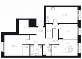 3-комнатная квартира на продажу, 105.6 м2, Казань, Адмиралтейская улица, 2