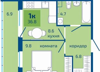 Продается однокомнатная квартира, 36.8 м2, Пермь, Целинная улица, 59