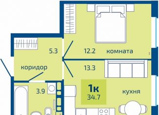 Продам однокомнатную квартиру, 34.7 м2, Пермь