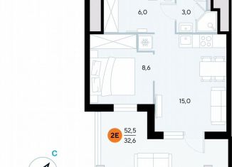 Однокомнатная квартира на продажу, 52.8 м2, поселок городского типа Заозерное, улица Аллея Дружбы, 10А