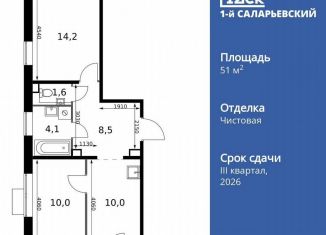 Продам двухкомнатную квартиру, 51.1 м2, Смоленск, Киевское шоссе, 1