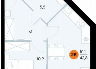 1-комнатная квартира на продажу, 50.4 м2, поселок городского типа Заозерное, улица Аллея Дружбы, 10А