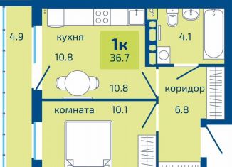 Продается 1-комнатная квартира, 36.7 м2, Пермь