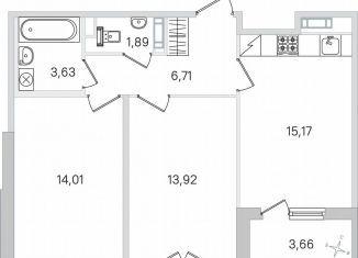 Продаю двухкомнатную квартиру, 57.2 м2, Пушкин