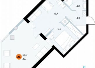 Продаю однокомнатную квартиру, 58.5 м2, поселок городского типа Заозерное, улица Аллея Дружбы, 10А