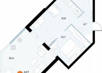 Продаю 1-ком. квартиру, 64.2 м2, поселок городского типа Заозерное, улица Аллея Дружбы, 10А