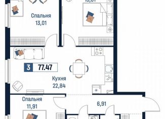 Продается 3-ком. квартира, 77.5 м2, Ярославль, Романовская улица, 6к2, ЖК Норские Резиденции