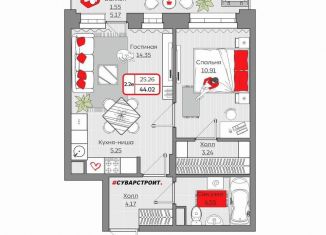 1-комнатная квартира на продажу, 44 м2, Казань