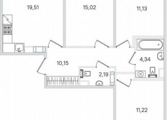 Продается 3-комнатная квартира, 75.4 м2, Пушкин