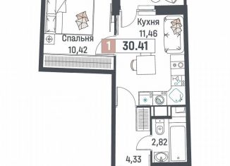 1-комнатная квартира на продажу, 30.4 м2, Мурино, ЖК Авиатор