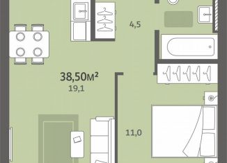 Продажа 1-комнатной квартиры, 38.5 м2, деревня Хохряки