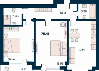 Продаю 2-комнатную квартиру, 75.4 м2, поселок городского типа Заозерное