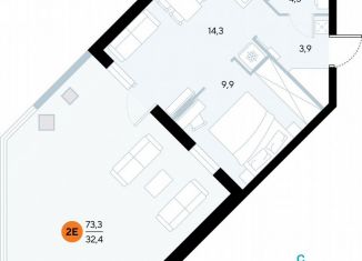 Однокомнатная квартира на продажу, 72.8 м2, поселок городского типа Заозерное, улица Аллея Дружбы, 10А