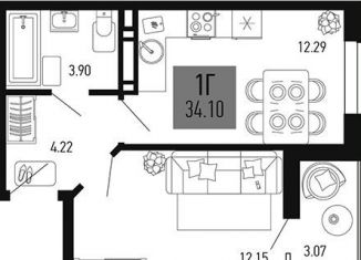 Продаю однокомнатную квартиру, 34.1 м2, Аксай
