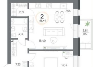 Продам двухкомнатную квартиру, 55.4 м2, Красноярский край