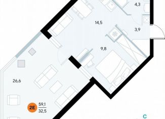 Продаю 1-ком. квартиру, 58.1 м2, поселок городского типа Заозерное, улица Аллея Дружбы, 10А