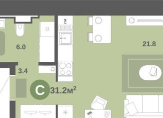 Квартира на продажу студия, 31.2 м2, деревня Хохряки, Никитинская улица, 6