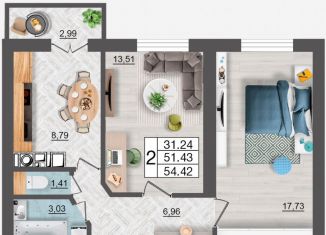 Продажа 2-комнатной квартиры, 54.4 м2, Смоленск