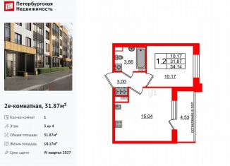 Продажа 1-комнатной квартиры, 31.9 м2, посёлок Шушары