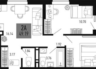 Двухкомнатная квартира на продажу, 49.2 м2, Аксай