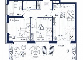 2-комнатная квартира на продажу, 36.7 м2, Тула