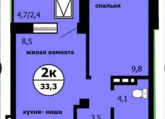 Продажа однокомнатной квартиры, 33.3 м2, Красноярск, улица Лесников, 55, ЖК Панорама