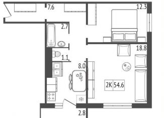 Продажа 2-комнатной квартиры, 54.6 м2, Красноярский край, ЖК Три Слона, 3
