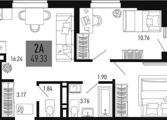 2-комнатная квартира на продажу, 49.3 м2, Аксай