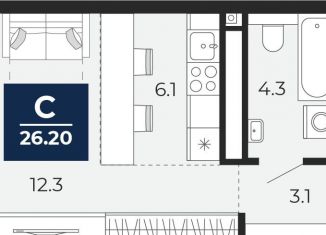 Продам квартиру студию, 26.2 м2, Тюмень, Ленинский округ