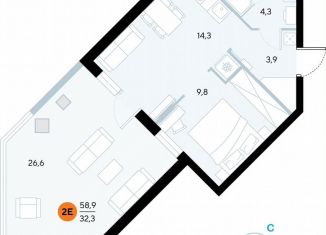 1-ком. квартира на продажу, 58.8 м2, поселок городского типа Заозерное, улица Аллея Дружбы, 10А